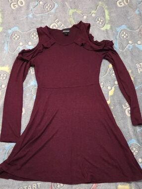 Joe Boxer Plum Cold-Shoulder Ruffle Long-Sleeve Fit & Flare Dress
